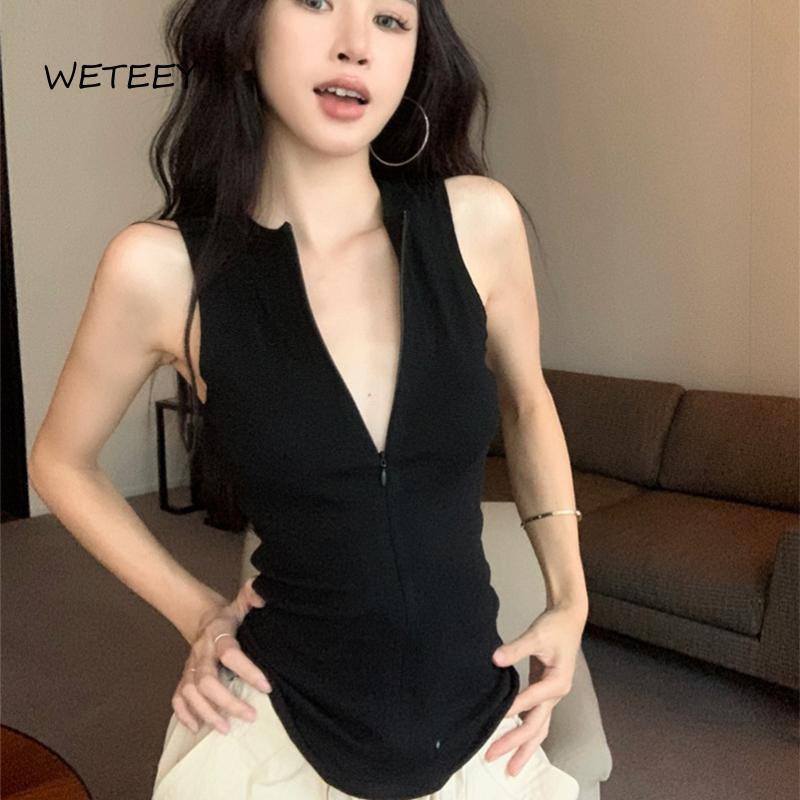 Áo Ba Lỗ Trơn Dành Cho Nữ Không Tay Mỏng Vừa Vặn Cổ Tròn Kiểu Dáng Ôm Áo Vest Hở Eo Đi Chơi Có Khóa Kéo