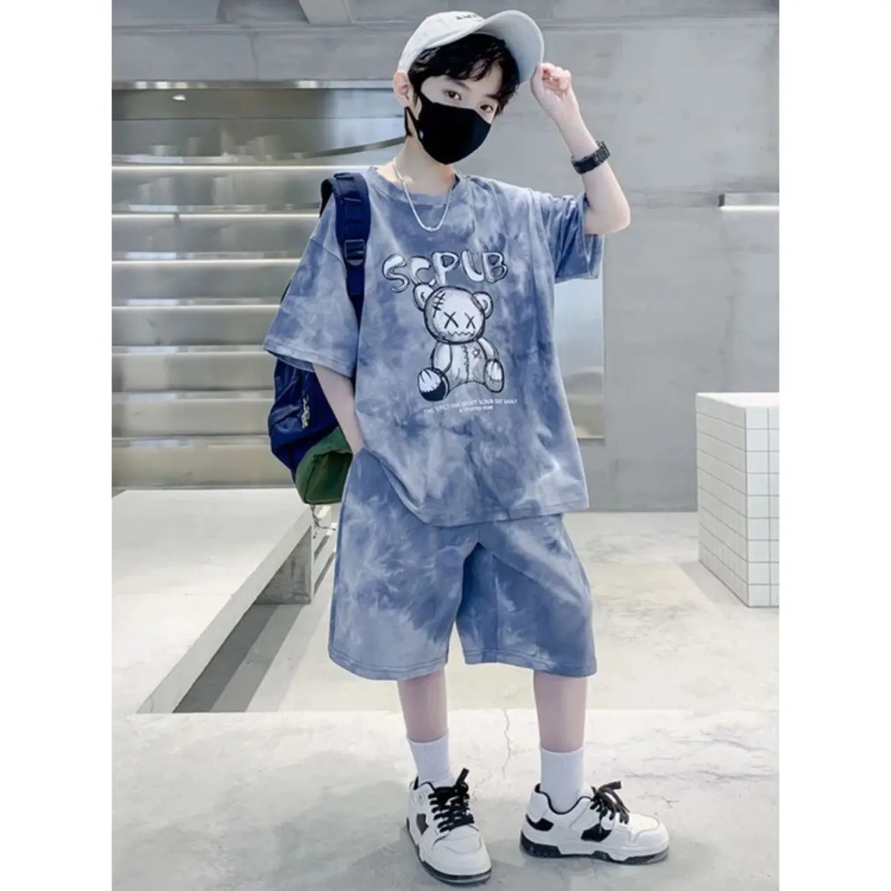 Bộ đồ bé trai Loang Xanh 3D in hình gấu cho bé trai tu 18-45kg măc vừa, phong cách cá tính ,chất vải cotton cá xấu co giãn 4 chiều,mềm mịn  thấm hút mồ hôi.