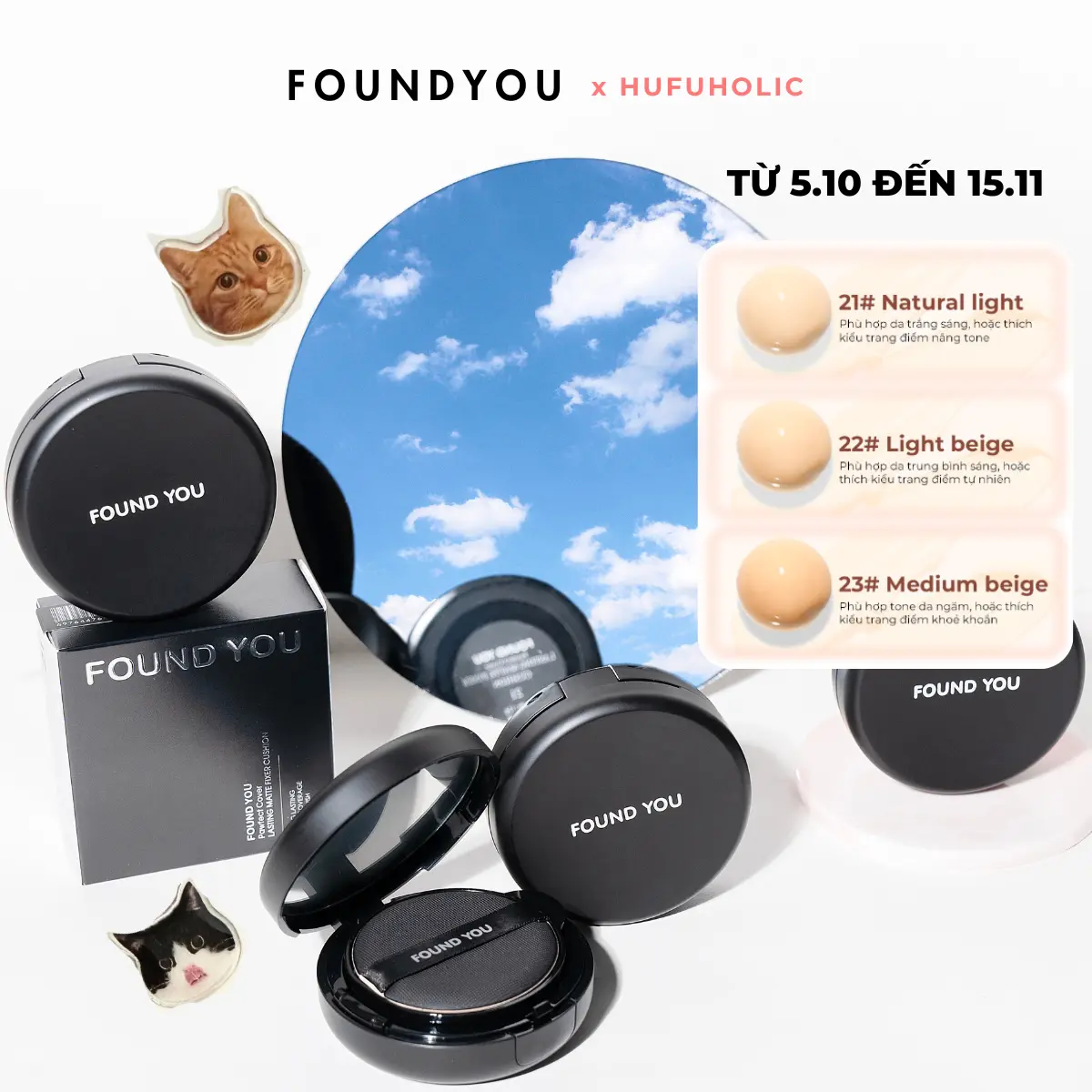 Phấn nước cushion FOUND YOU dưỡng ẩm lâu trôi Pawfect Cover Lasting Matte Fixer FoundYou by GogoTales FY01 FOUN01