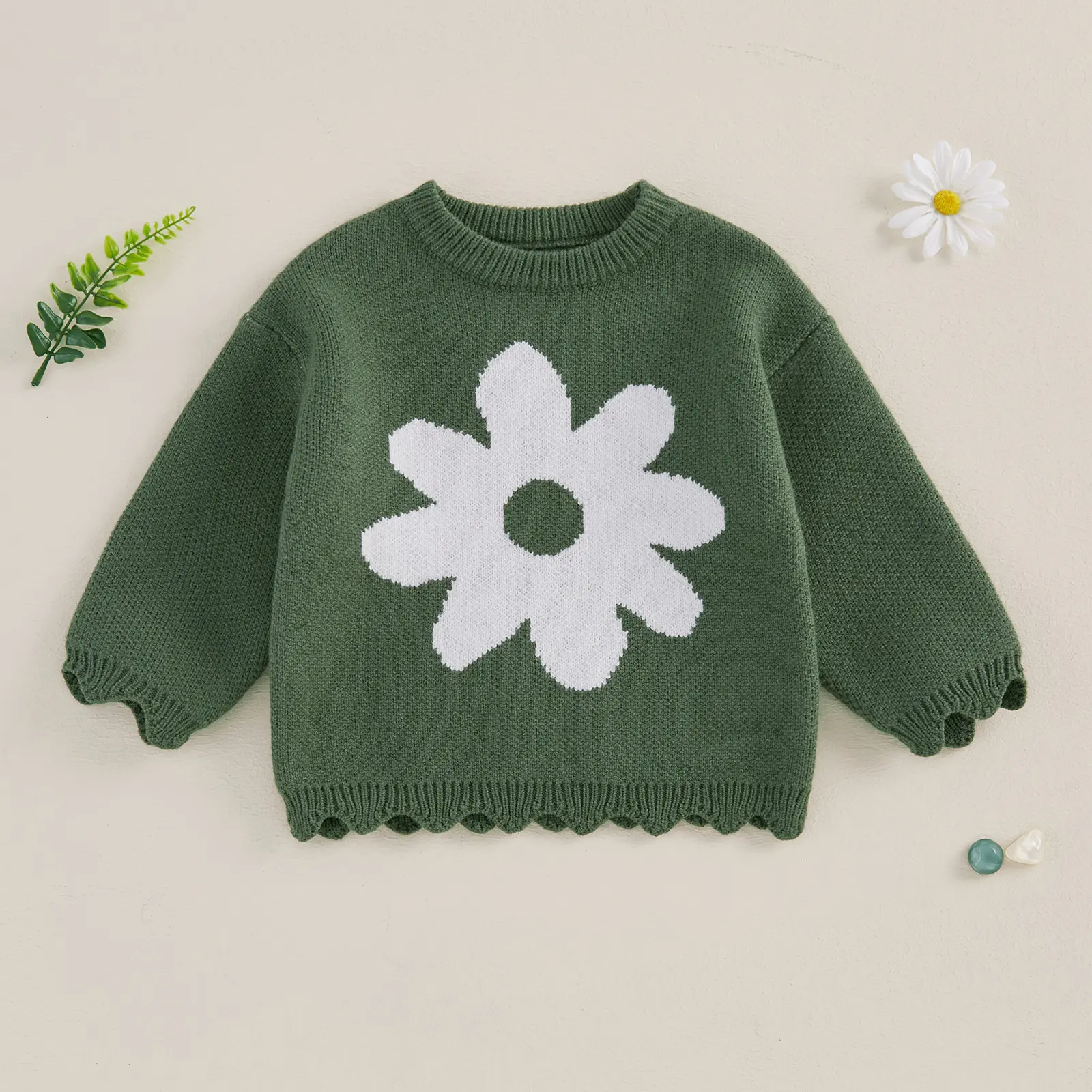 Kids Girls Sweater, Sweet Long Sleeve Crew Neck Flower Warm Winter Sweater Clothes