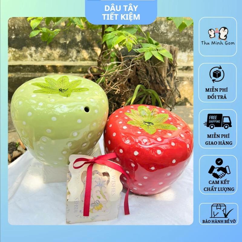 [ lỗ tròn] Dâu tây size đại lỗ tròn/ dâu tây lỗ tròn/ Heo Đất Tiết Kiệm Gốm Sứ BÁT TRÀNG  AN TOÀN VỚI SỨC KHỎE  Lợn đất tiết kiệm Hoạt Hình