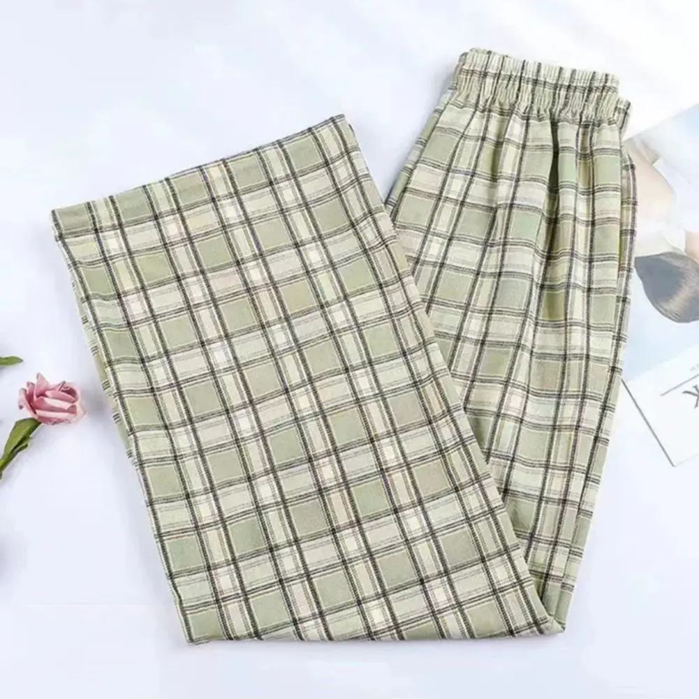 <Yqueenmall Hot> Harajuku Oversize Trousers Female Korean Style High Waist Checkered Wide Leg