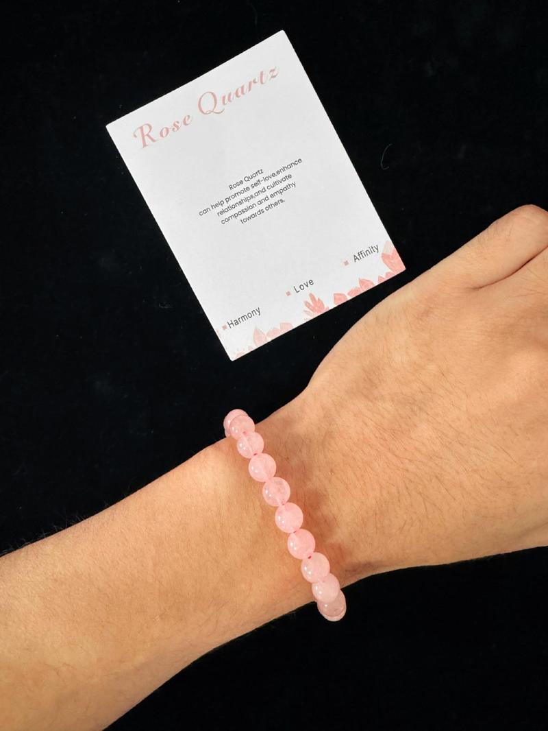 Product Introduction of Pink Crystal Beaded Bracelet, Simple Elastic Bracelet for Women & Men, Fashion Accessories for Daily Wear, Trendy All-match & Exquisite Jewelry for Birthday Gift 2