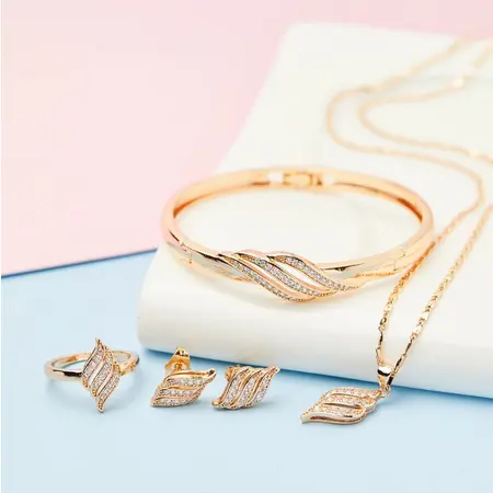 Set Dewasa Anting Gelang Cincin Kalung Gold  Motif Daun Layer 0