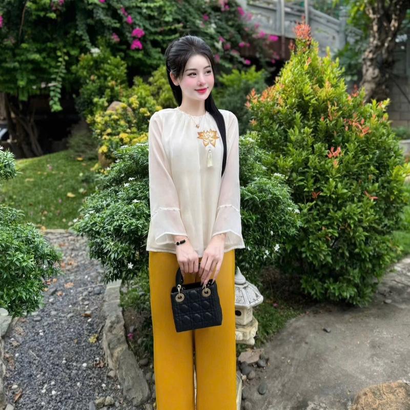 Lẻ áo lụa tơ thêu sen đính ngọc có tặng kèm charm -Pháp phục Hà Anh ( áo kèm quần) Nữ Women 6