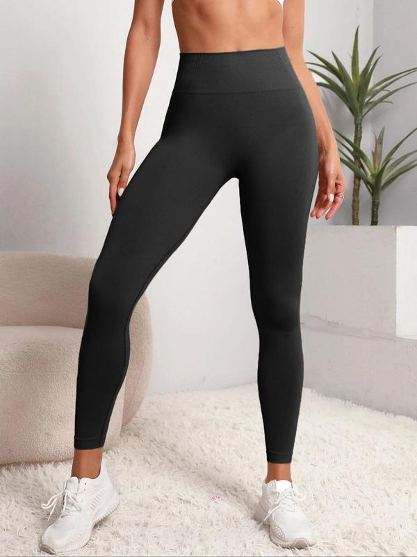 Women's Solid High Waist Sports Leggings, Quick Drying Breathable Seamless Yoga Leggings, High Stretch Seamless Yoga Pants, Ladies Sportswear Clothing for Wear 1