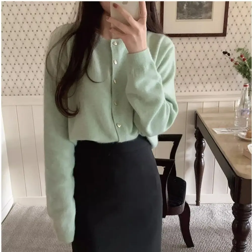 RICH-THEY Áo Len Thời Trang Hàn Quốc Mới Áo Khoác Cardigan Dệt Kim Cổ Tròn Nữ Dáng Rộng | BigBuy360 - bigbuy360.vn