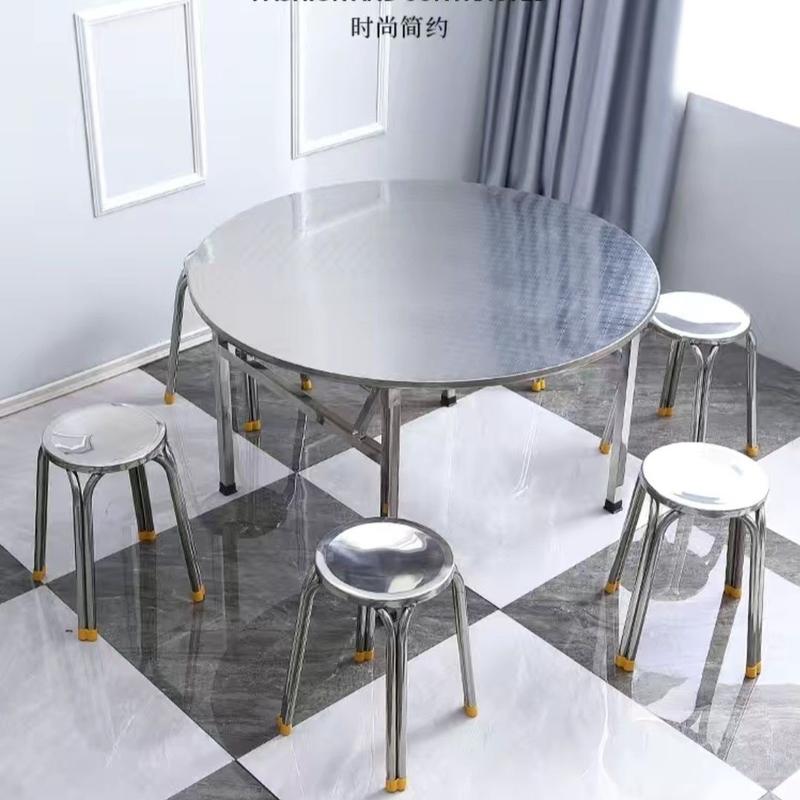 304 stainless steel round table folding table round barbecue night snack stall canteen dining table large round table 4
