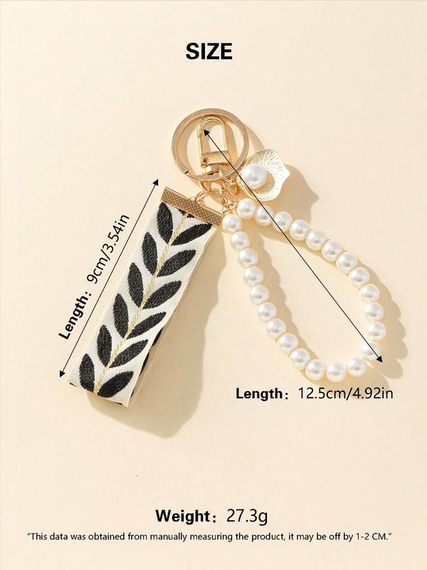 Faux Pearl Decorated Leaf Design Keychain, Elegant Keychain for Women & Girls, Fashion Accessories for Daily Use, Trendy All-match & Exquisite Keychain for Birthday Gift, Gifts for Her 4