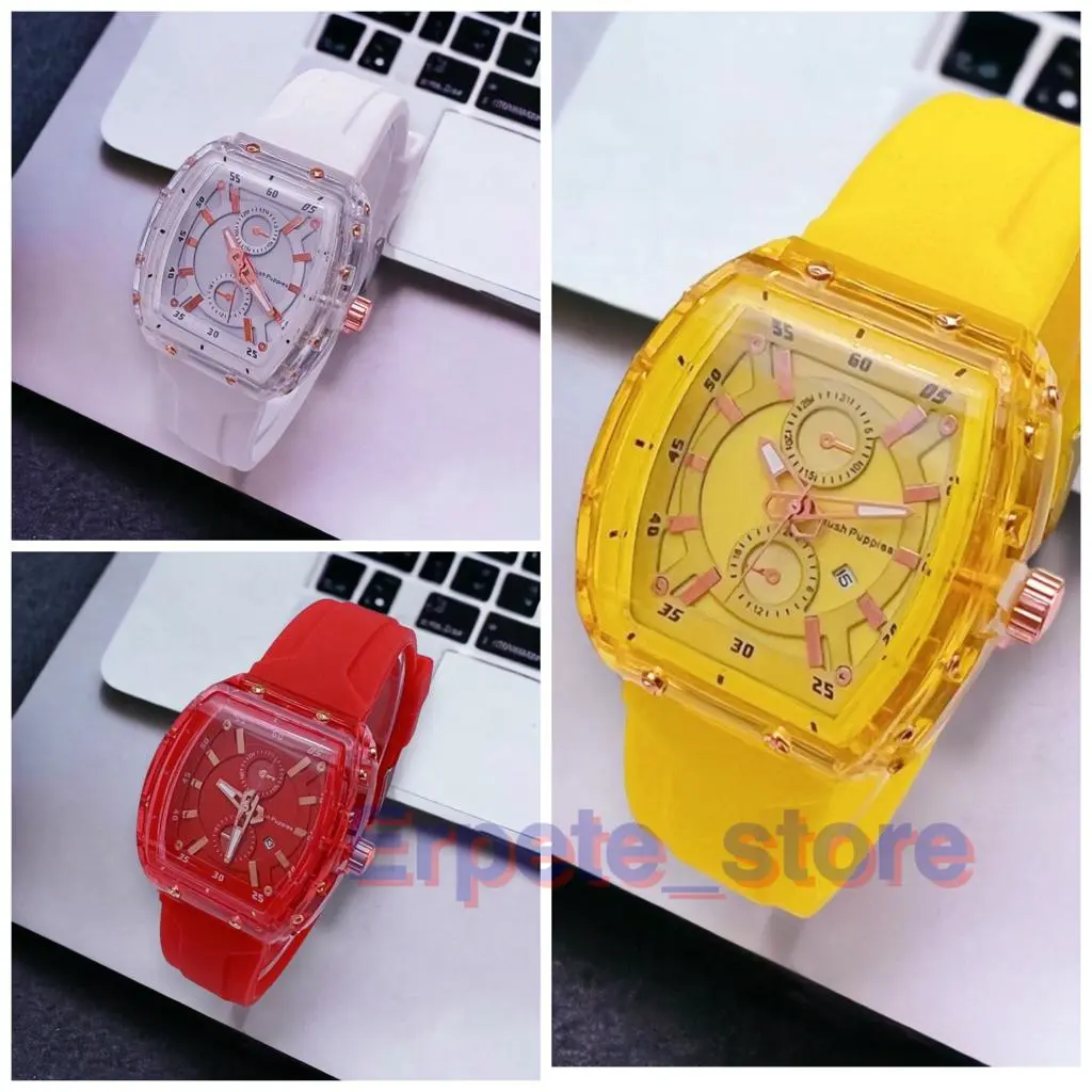 (BISA COD) Jam tangan cewek trendy baru tali rubber tanggal aktif free batrai cadangan