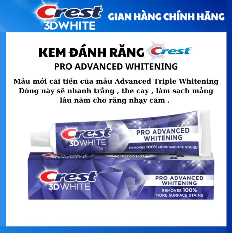 Kem Đánh Răng Crest 3D White Pro Advanced Whitening 147 gr Chính Hãng Mỹ Trắng Răng Nam Nữ Women Cleansing hydrogen peroxide dentifrice  trắng răng kem  đánh