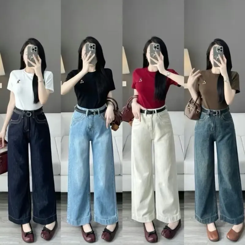 Quần jean suông nữ may mác nhỏ gấu to mã 005 women pants lưng cao ko co dãn 1