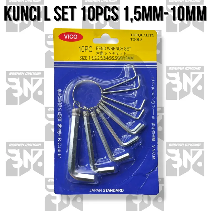 Kunci L Set 10 pcs 1,5mm-10mm Bend Wrench Set 10 pcs 0