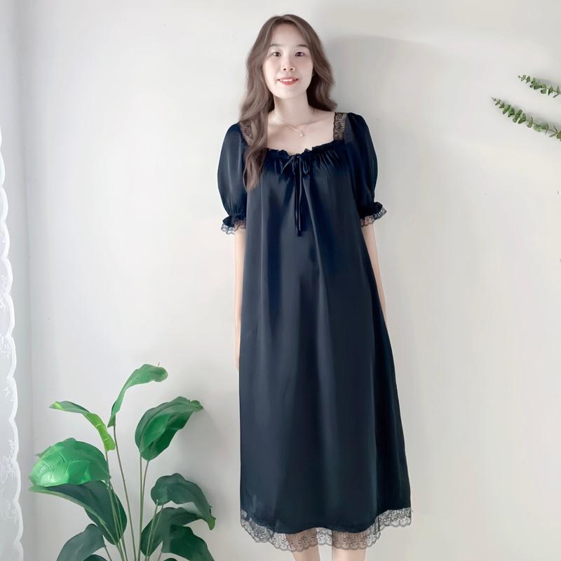 Váy Ngủ, Tay Ngắn Viền Ren Dáng Dài Cho Nữ, Chất Liệu Lụa, Mịn, Mềm, VD09 Đầm Ngủ Trắng Women Dress mặc