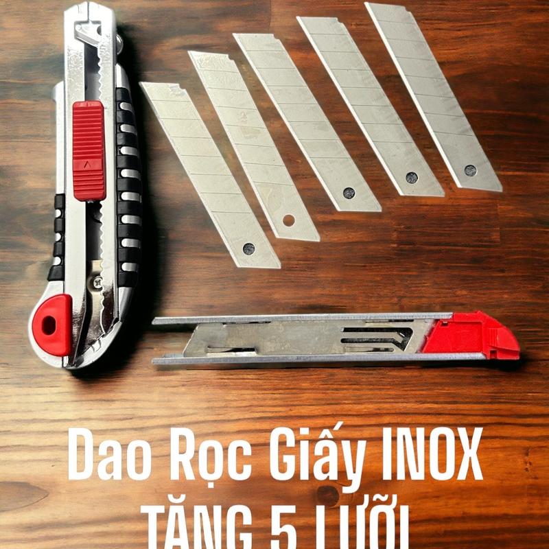 DRAGEM Combo 3 Dao Rọc Giấy JP18 Inox 304 Không Gỉ Lưỡi 18x100mm Khóa Cố Định Tặng 15 Lưỡi Dao Chất Lượng Nhật Bản