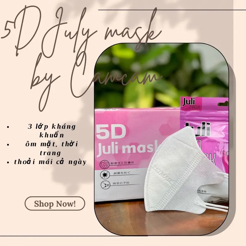 [ Thùng 200 chiếc ] Khẩu trang Juli Mask 5D 7 màu, 3 lớp, 99% bảo vệ, Việt Nam Phụ Kiện Voi 6