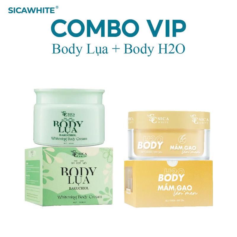 Bộ Kem Sica White, Body Lụa 220gr + Body H2O 250gr [KO KÈM SỮA TẮM] - hỗ trợ sáng hồng da Dưỡng Body Skincare Kem Body Nữ Women Làm Đẹp Da