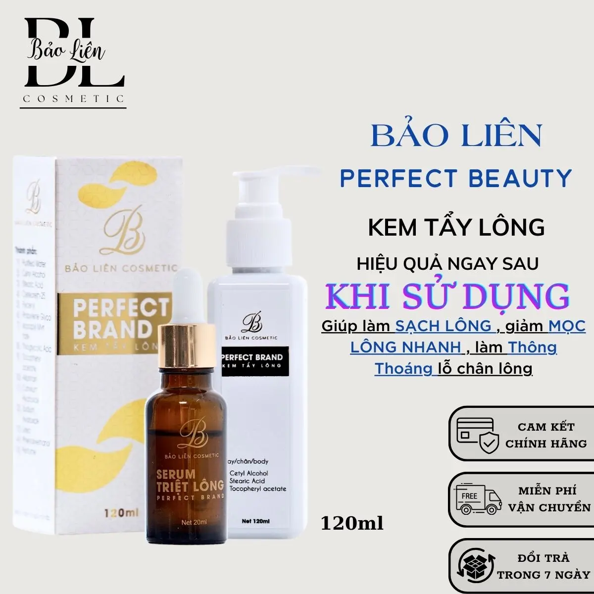 Kem tẩy lông Bảo Liên 120ml giúp triệt lông vĩnh viễn,kem triệt lông nách,  chân tay cho cả Nam và Nữ