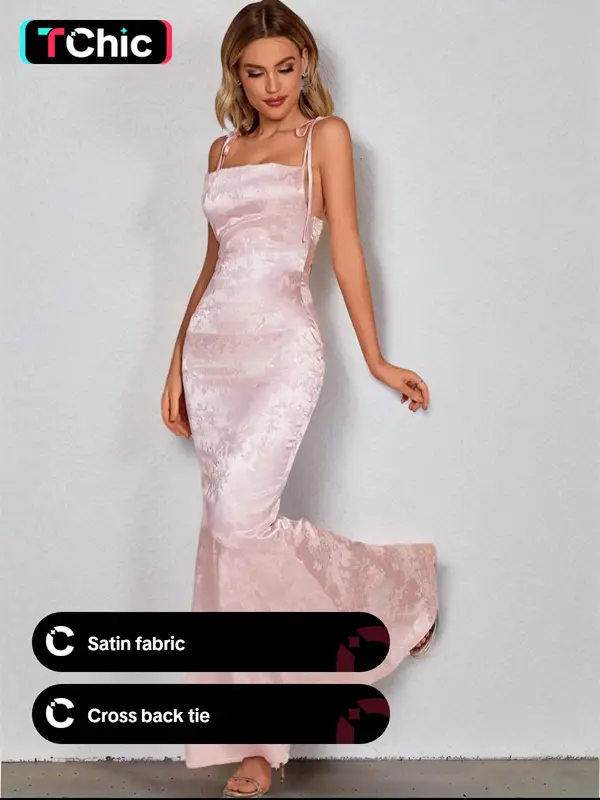 Women's Lace Up Satin Cami Mermaid Dress, Summer Clothes Women, Slim Formal Elegant Fit Tie Shoulder Sleeveless Spaghetti Strap Maxi Party Evening Gown, Smooth Ladies Summer Clothes, Dresses, Womenswear 6