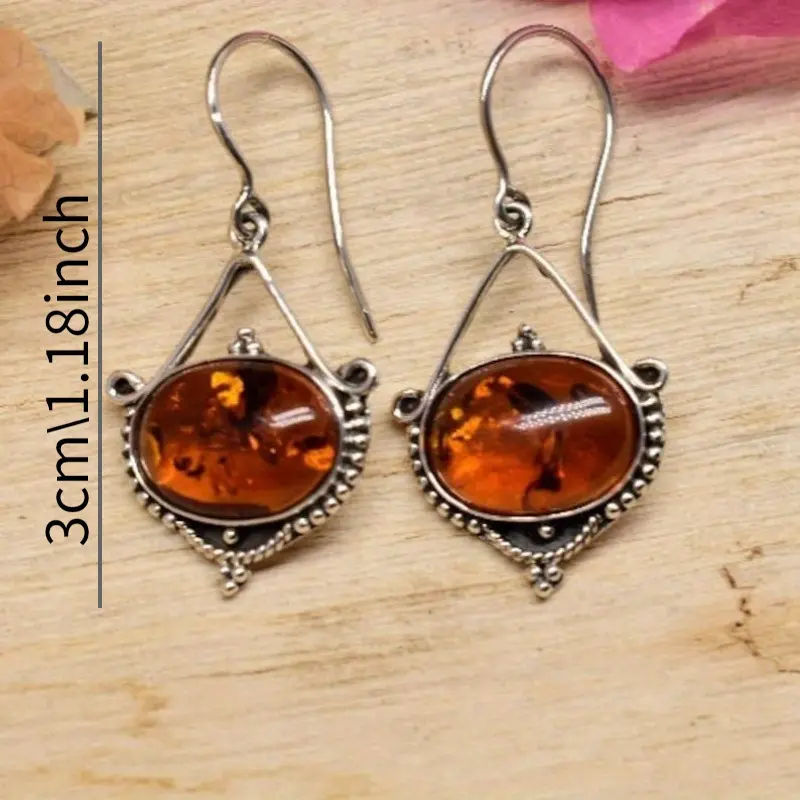 Vintage Bohemian Style Zinc Alloy Amber Stone Drop Earrings - Perfect for Anniversary & Birthday Gifts, Party and Evening Accessory 1