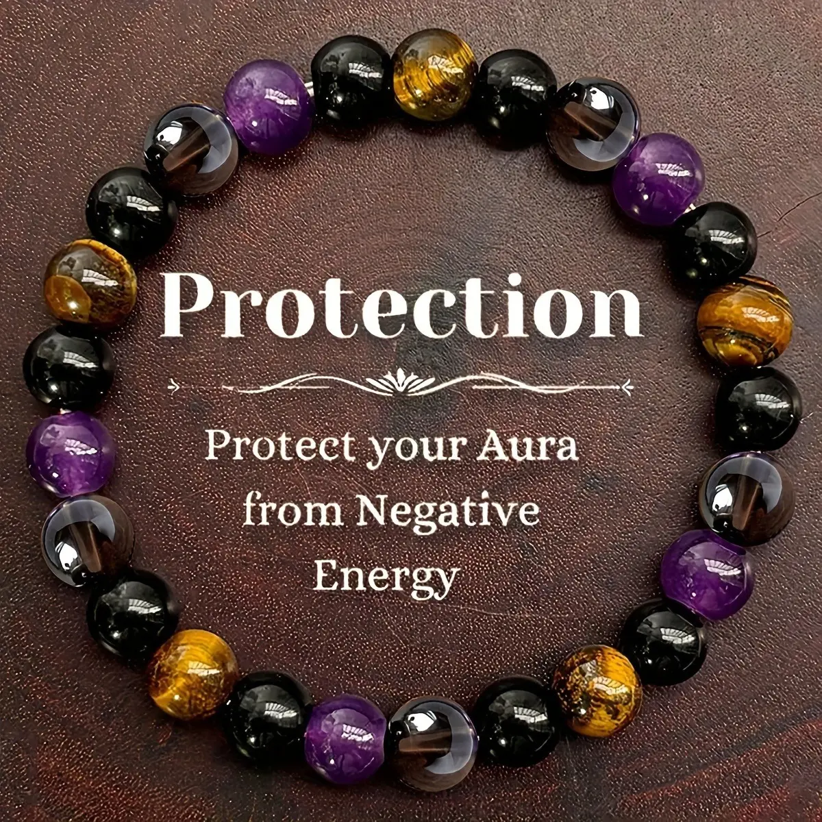 8mm Tigereye Tea Crystal Amethyst Black Cross Fashion Bracelet Men and Women Bracelet Guard Bracelet Energy Bracelet