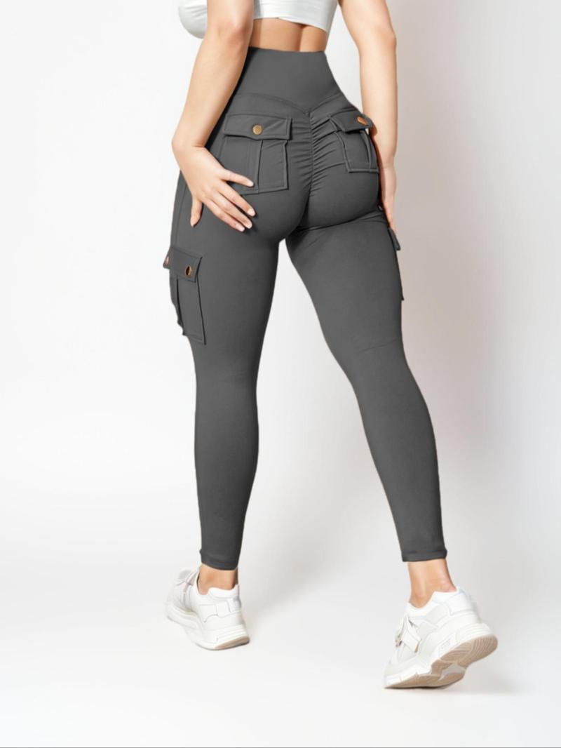 Product Introduction of Women's Solid High Waist Pocket Sports Outdoor Pants, Casual Comfy Breathable Skinny Pants for Yoga Gym Workout, Ladies Sportswear for All Seasons 5