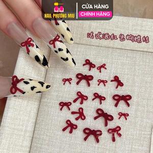 Set 40 Chiếc Nơ Đỏ 3D Mix Size Làm Nail Nữ Tính, Charm Nơ Đỏ Bằng Nhựa Gắn Móng Tay Nghệ Thuật Trẻ Trung Women