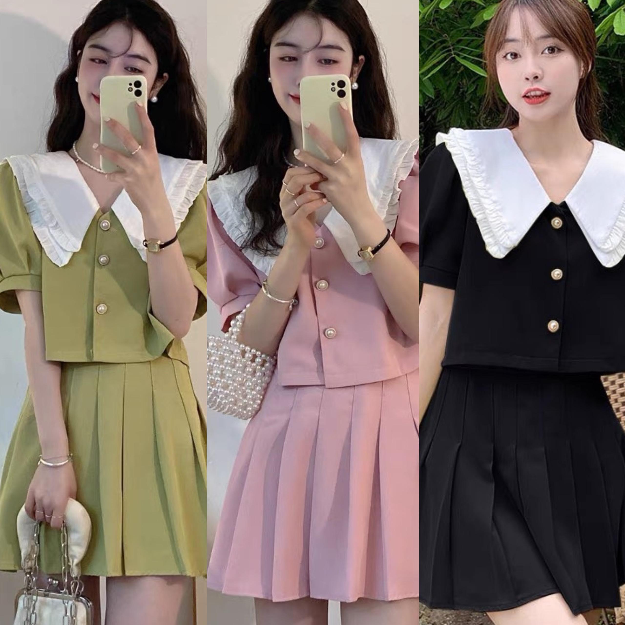 [Xả Kho] Thời Trang Bigsize Set Váy Áo Dự Tiệc Vải Cotton Lạnh 50 - 100Kg Dễ Thương Top Nữ Đen Women Hồng - A.1119