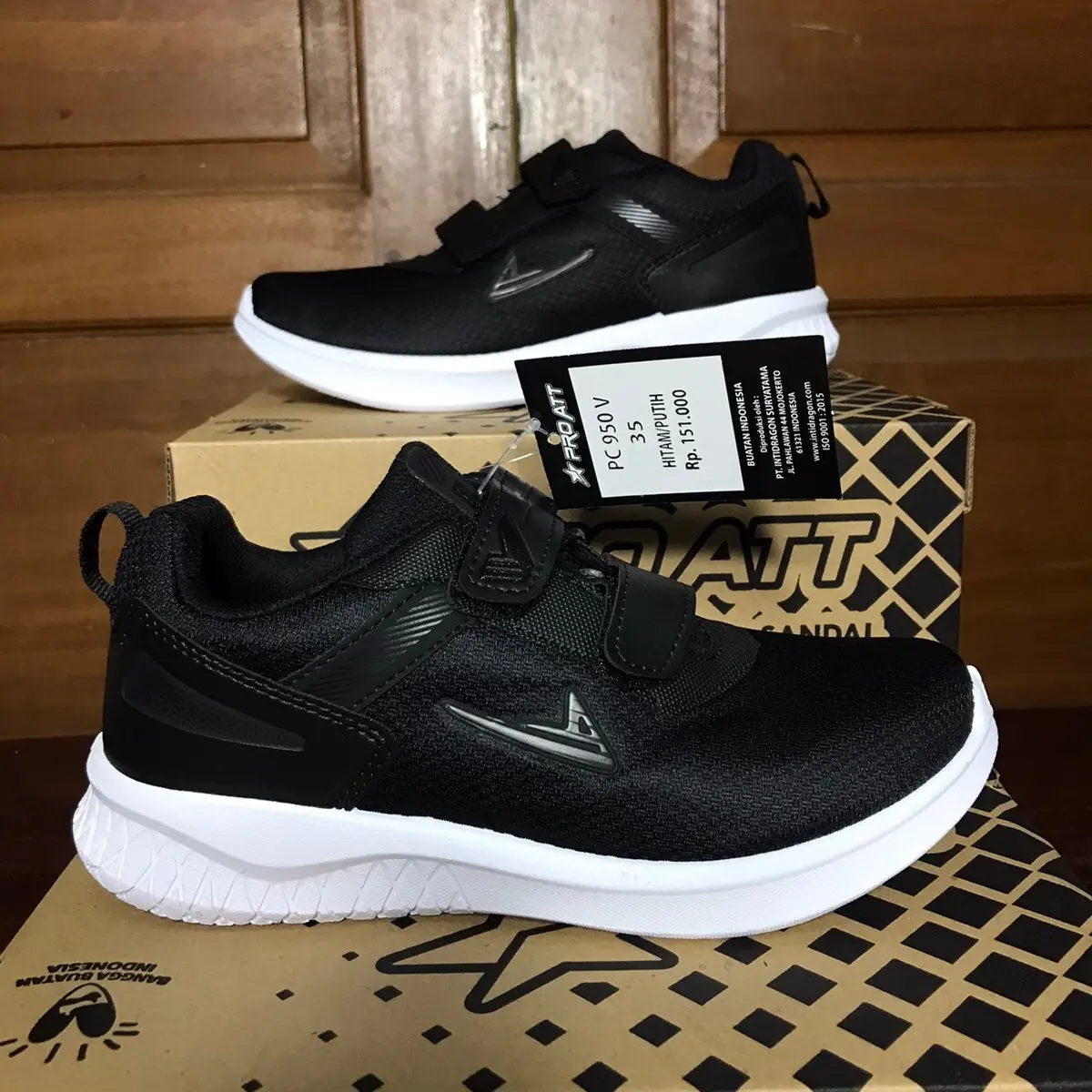 Sepatu Sneakers PRO ATT PC 950 V HP Size 31 32 33 34 35 36 37 38 Hitam Putih Sneaker Sekolah Anak Perempuan Laki Wanita Cewek Cowok Tanggung Sd Smp Sma Perekat Velcro