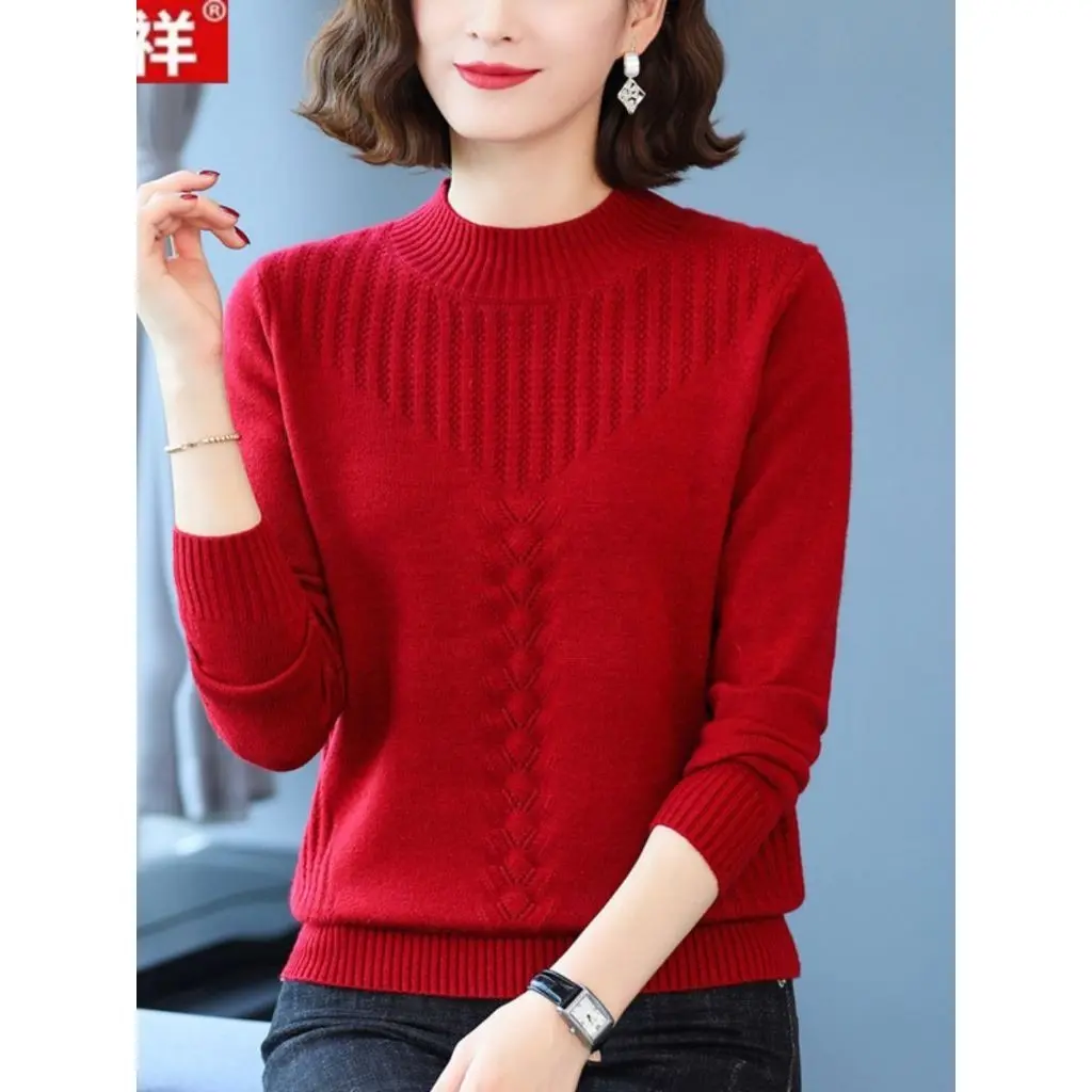 Áo len nữ trung niên cổ tròn  hàng Quảng Châu có sẵn cho mẹ 50 60 tuổi Women Top