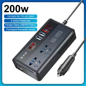 Car Power Inverter 7in1 2 lubang + 4USB  Konverter USB Charging 12/24V 200w Car Inverter LED Inverter Mobil Inverter Listrik Mobil
