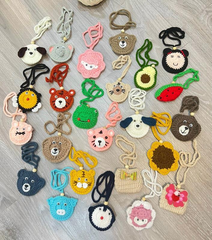 Túi Đựng Tỏi Kèm Hạt Dâu Tằm Cho Bé Đeo Tránh Vía - Túi Len Đựng Tỏi Hình Gấu, Hoa Quả Cho Bé Sơ Sinh