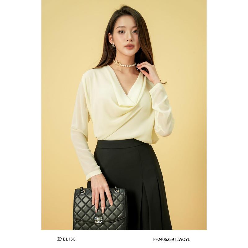 Áo chiffon vàng nhạt cổ đổ thiết kế Elise mã sản phẩm FF2406259TLWOYL