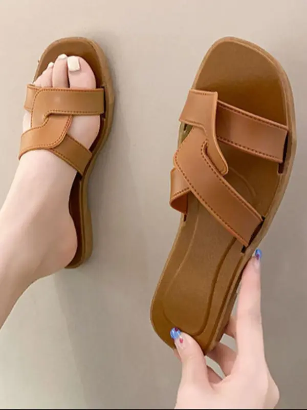 2024 Fashionable Solid Criss Cross Strap Gypsy Sandals, Luxury Designer Slides, Summer Casual Soft Open Toe Home Walking Shoes for Girl, All Match Slippers for Indoor & Outdoor Wear, Footwear 2