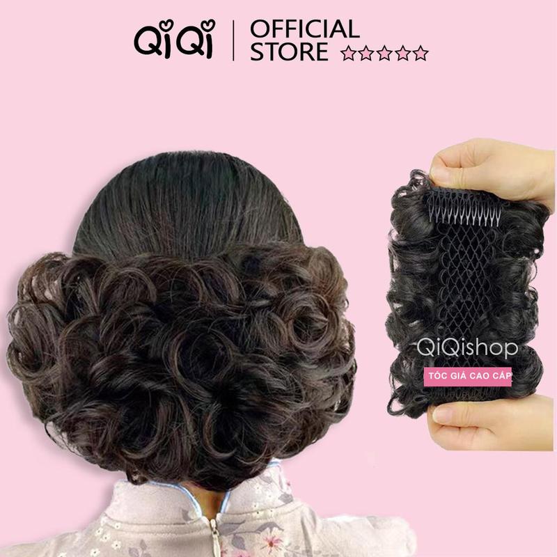  Búi tóc giả trung niên cổ điển-Búi tóc ngang có dây kéo thay đổi dáng tóc 