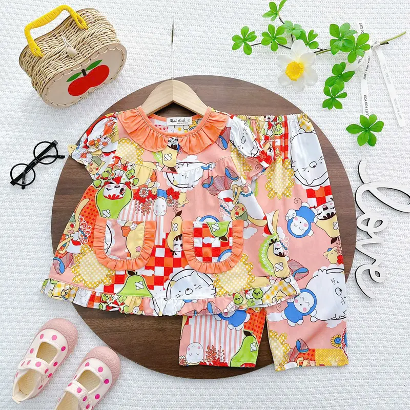 [9-42kg] Tay ngắn quần dài bèo màu bé gái, tole/lanh hàng thiết kế, đồ bộ bé gái, đồ dài mặc nhà cho bé siêu xinh, dễ thương đồ ngủ 3
