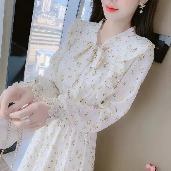 Váy Hoa Xếp Nhún Phong Cách Pháp, Phong Cách Nữ Thần, Eo Bó Sát, Thời Trang Thanh Lịch, Váy Dài Tiệc Trà Tươi Mới, Được Thu Thập Bởi 3097 Người