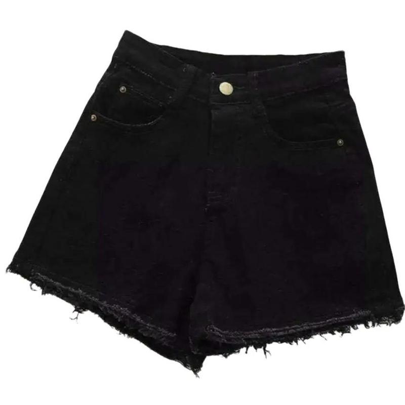 Quần Short kaki rách lai lưng cao ống rộng Quần short kaki jean tua rua phần lai Quần đùi khóa kéo có túi Nữ Jean Pants Voi Nhung Women Kem Ong quần kaki