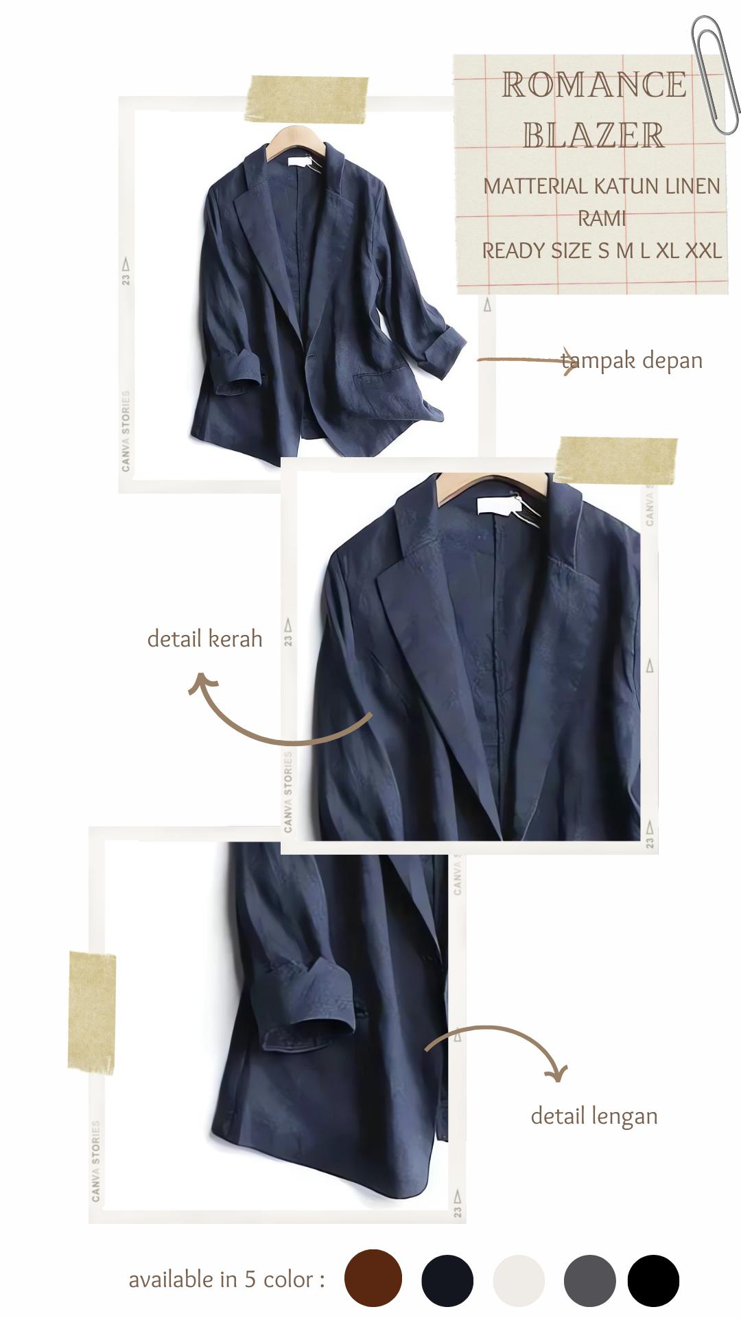 PRQUEEN Blazer Romance Katun Linen Rami Oversize Wanita Basic Outer Blazer Kerja Kantor Kuliah Nyaman Fit XXL Variasi Kancing Satu Navy Formal Casual Elegan Adem Ringan
