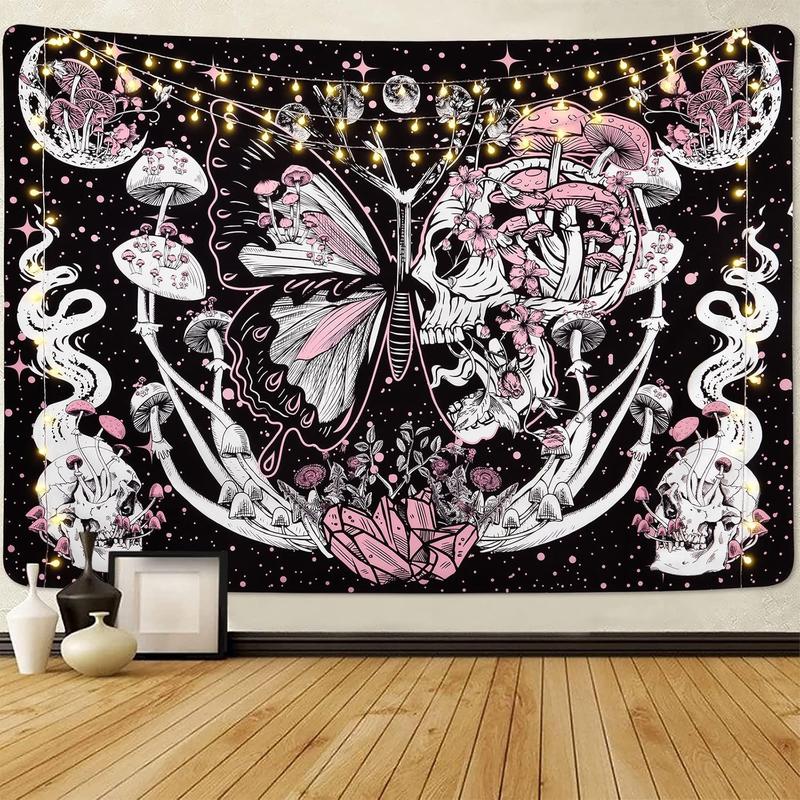 TikTok Shop Hippie Mushroom Tapestries Aesthetic Moth Moon and Stars Snake Wall Hanging For Room 51.2 x 59.1 inches