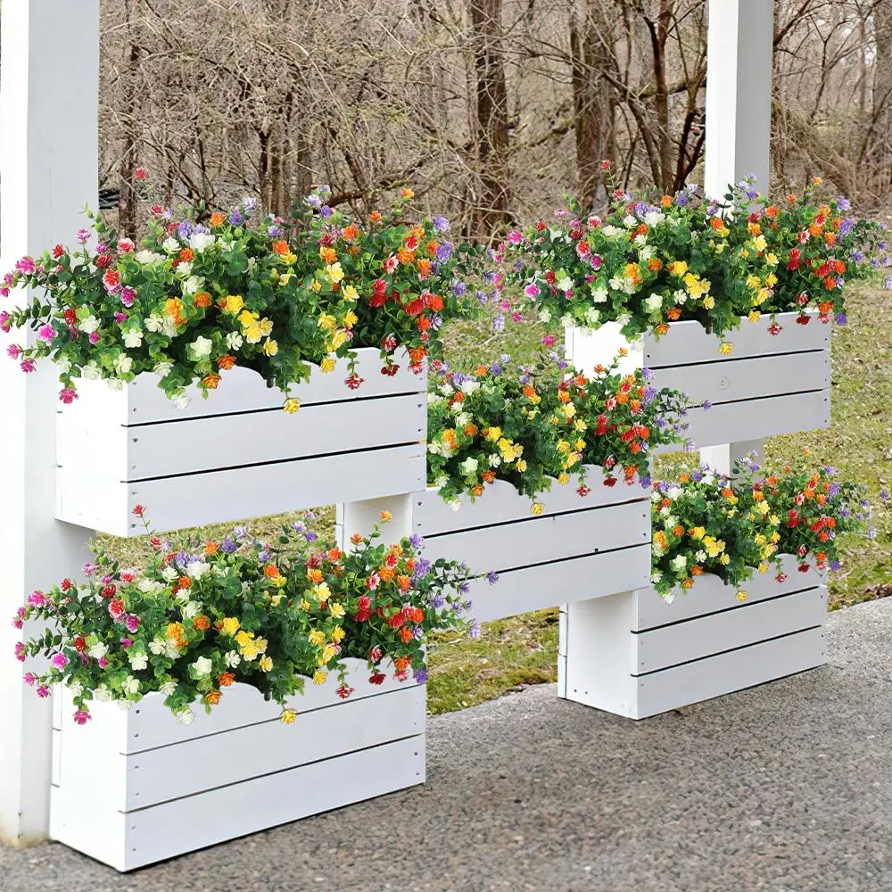 Faux Flower, 6 Counts/set Outdoor UV Resistant Faux Plastic Floral Plant, Suitable for Decorating Window, Porch, Landscaping, Living Room