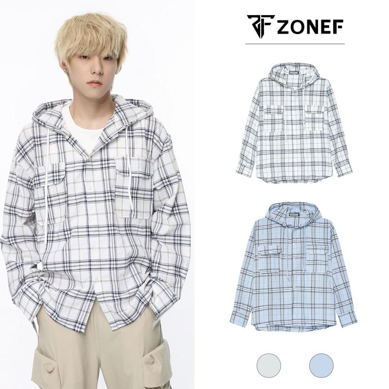 Áo Sơ Mi Flannel Form Rộng Unisex, Áo Khoác Sơ Mi Có Mũ Phong Cách Streetwear Nam Menswear