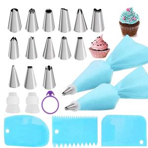 Set de 22 piezas de Boquillas para glaseado, Set para decoración de pasteles, Boquillas de acero inoxidable para glaseado, Bolsa de pastelería reutilizable, Set de utensilios para repostería para cocina en casa, Adecuado para pasteles, cupcakes, galletas
