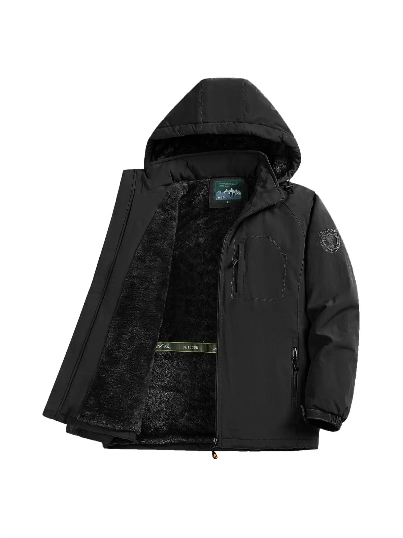Men's Letter Embroidery Zip Pocket Thermal Lined Removable Hooded Jacket, Casual Long Sleeve Windproof Waterproof Outerwear for Fall & Winter, Men's Clothes for Outdoor Activities, Coat