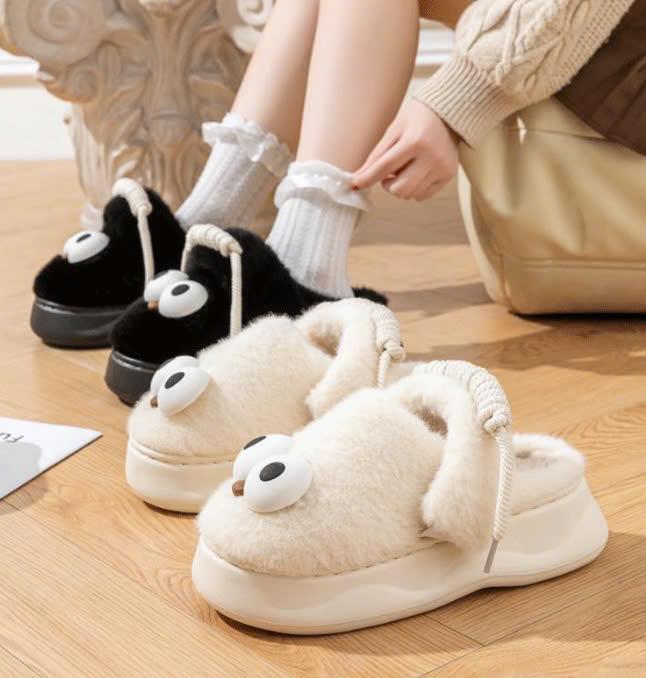 Product Introduction of [Có Quai+ Tất] Dép Lông Thỏ Êm Mượt Đính Mắt Đế Dày 5CM Bản Cao Cấp Có Quai Sau Kiểu Mới Mùa Đông Năm 2024 Siêu Ấm Êm Chân (Mã 64) 22