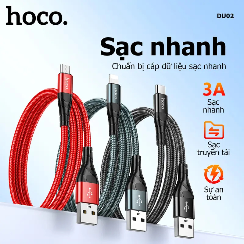Cáp sạc bện nylon - dây dù Hoco sạc nhanh 2.4-3A - Chuyển dữ liệu -  Bền bỉ 0