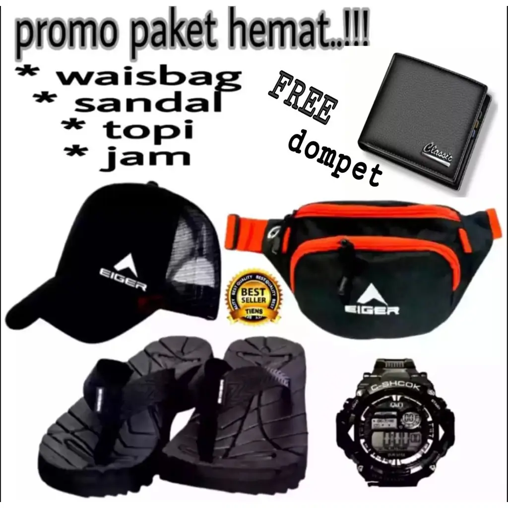 PRODUK TERBARU 5 IN 1 / TAS PRIA / SANDAL / TOPI / DOMPET / JAM WATERISIST ANTI AIR COD BAYAR DI TEMPAT