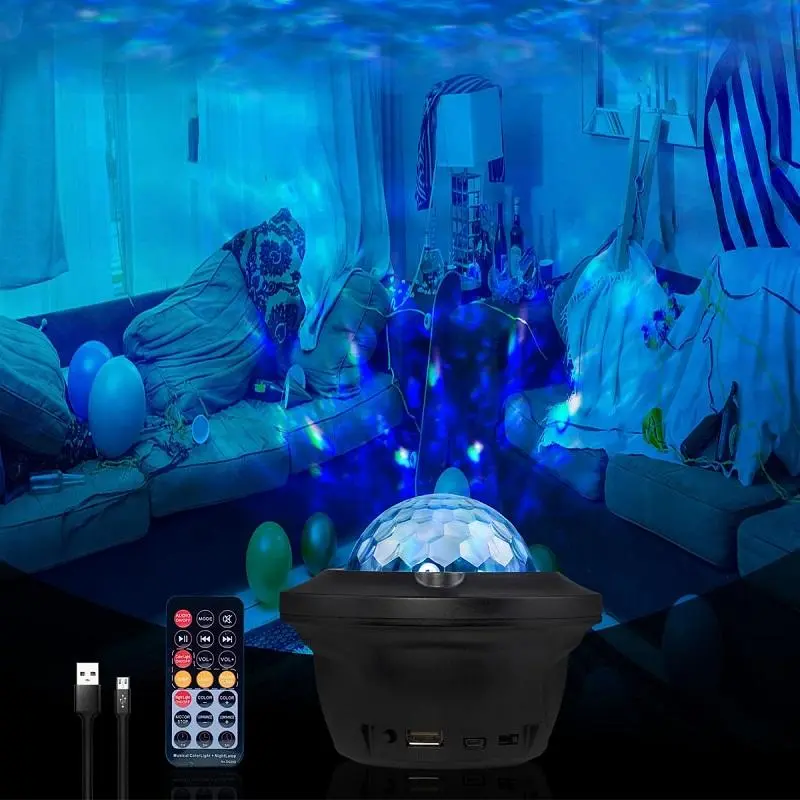 Starry Sky Projector Night Light, LED Water Wave Projector Atmosphere Light, Galaxy Projector Table Lamp with Remote Control, Decorative Ambient Light 6