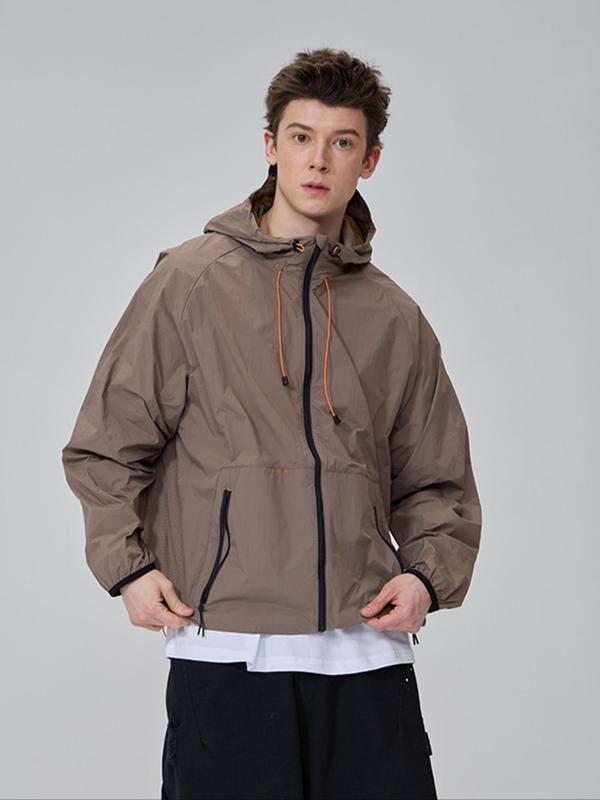 Men's Solid Color Breathable Sun Protection Hooded Jacket, Casual Lightweight Zip Up Long Sleeve Jacket for Outdoor Activities, Men's Outerwear for Summer 4