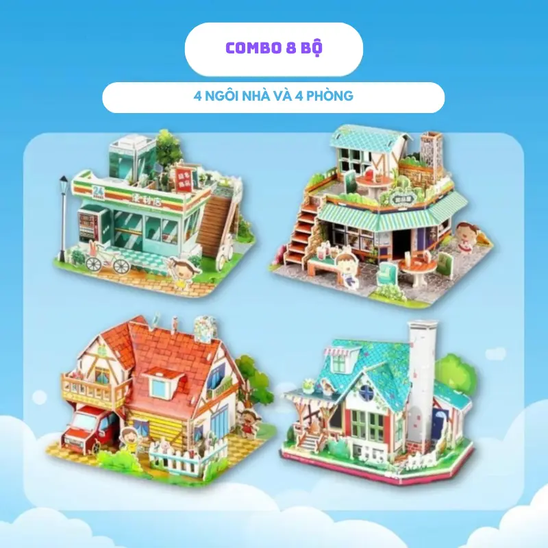 [COMBO 8 Bộ ] Hoạt Hình 3D Xếp Hình, Giáo Dục 3D Handmade Xếp Hình Phòng DIY, Xây Dựng Đồ Chơi Nhà Bếp Phòng Tắm Phòng Ngủ Ghép Hình Giấy Xếp Hình Đồ Chơi Bé Trai Bé Gái Toy Voi 0